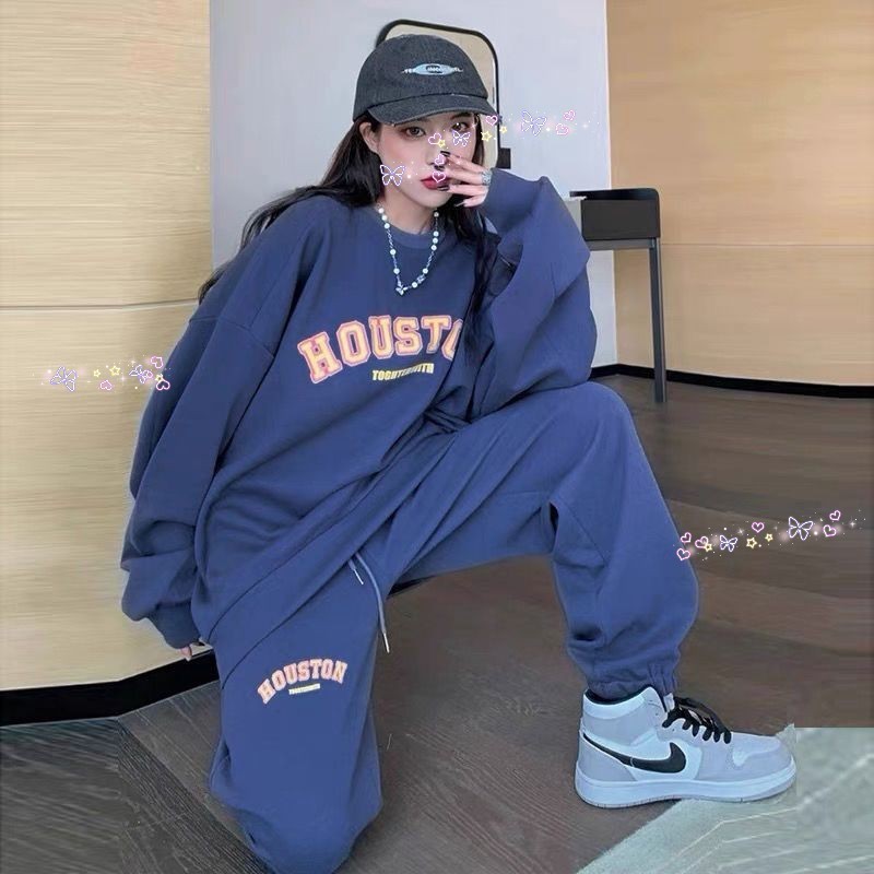 American Retro Sportswear Set Spring and Autumn 2024 New Style Student Loose Explosion Street Hoodie Casual Two Piece Set for Women American Retro Sportswear Set Spring and Autumn 2024 New Style Student Loose Explosion Street Hoodie Casual Two Piece Set for Women