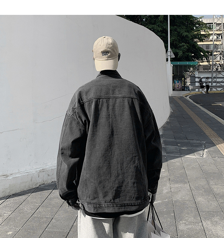 Cowboy jacket men's loose spring and autumn new jacket Korean version simple solid color trend casual lapel cardigan clothes Cowboy jacket men's loose spring and autumn new jacket Korean version simple solid color trend casual lapel cardigan clothes