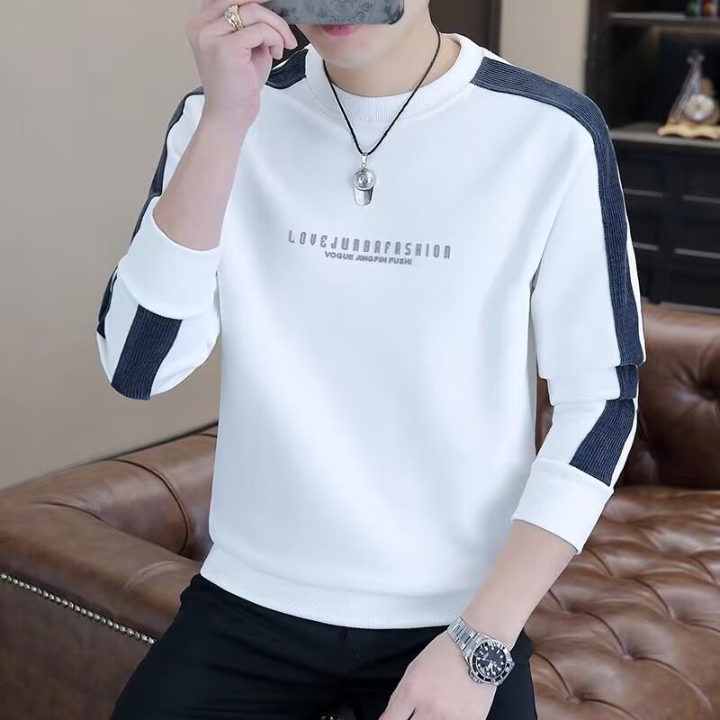 2025 new spring and autumn hoodie men's round neck loose long sleeved T-shirt youth student trendy handsome versatile top