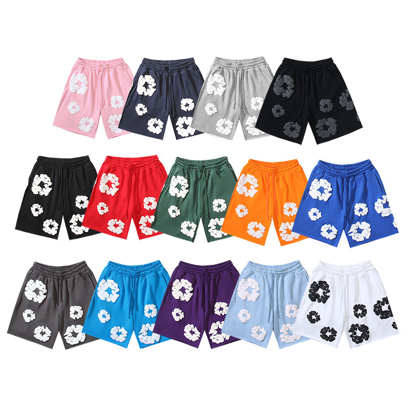 Cross border Summer Denim Tear European and American Trendy Fashion Printed High Street Loose Street Shorts Men's and Women's Pants