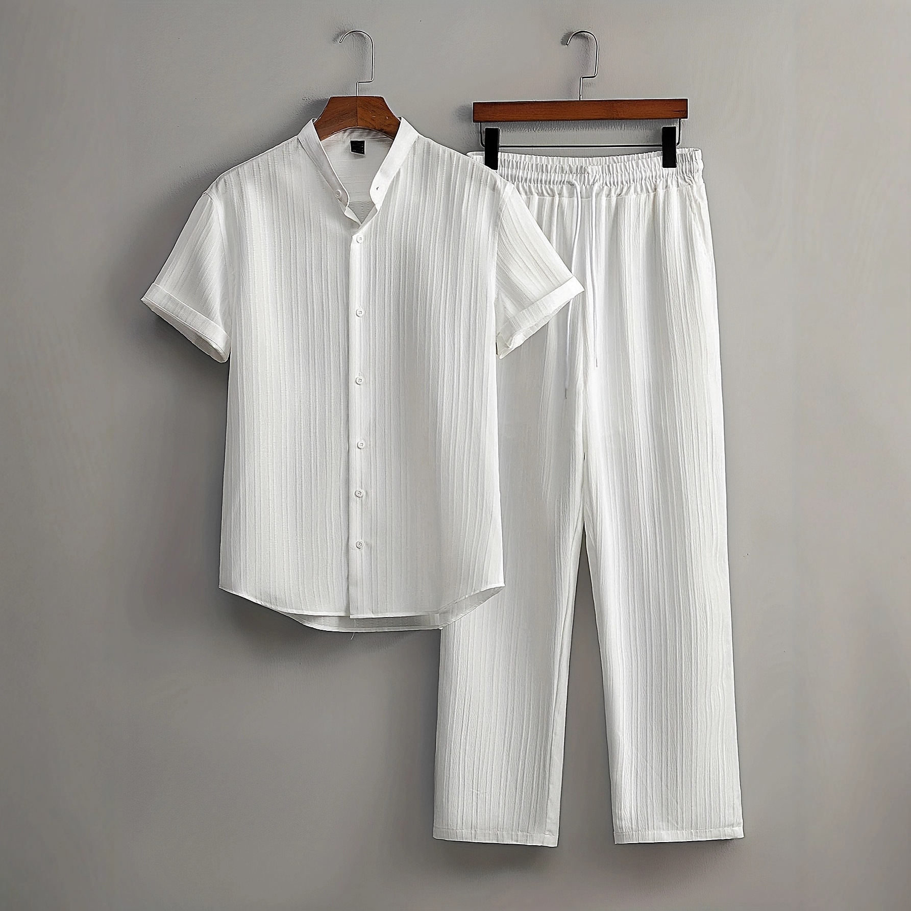 2025 Summer Cross border Leisure Fashion Shirt Set for Men's Commuting, Solid Color Shirt, Pants, Sports Set