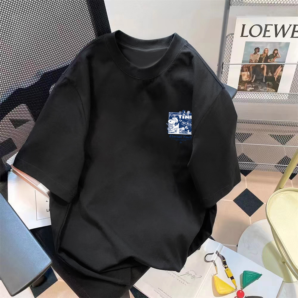 Manufacturer wholesale strawberry bear summer couple loose five quarter sleeve top with simple printing and versatile solid color T-shirt Manufacturer wholesale strawberry bear summer couple loose five quarter sleeve top with simple printing and versatile solid color T-shirt