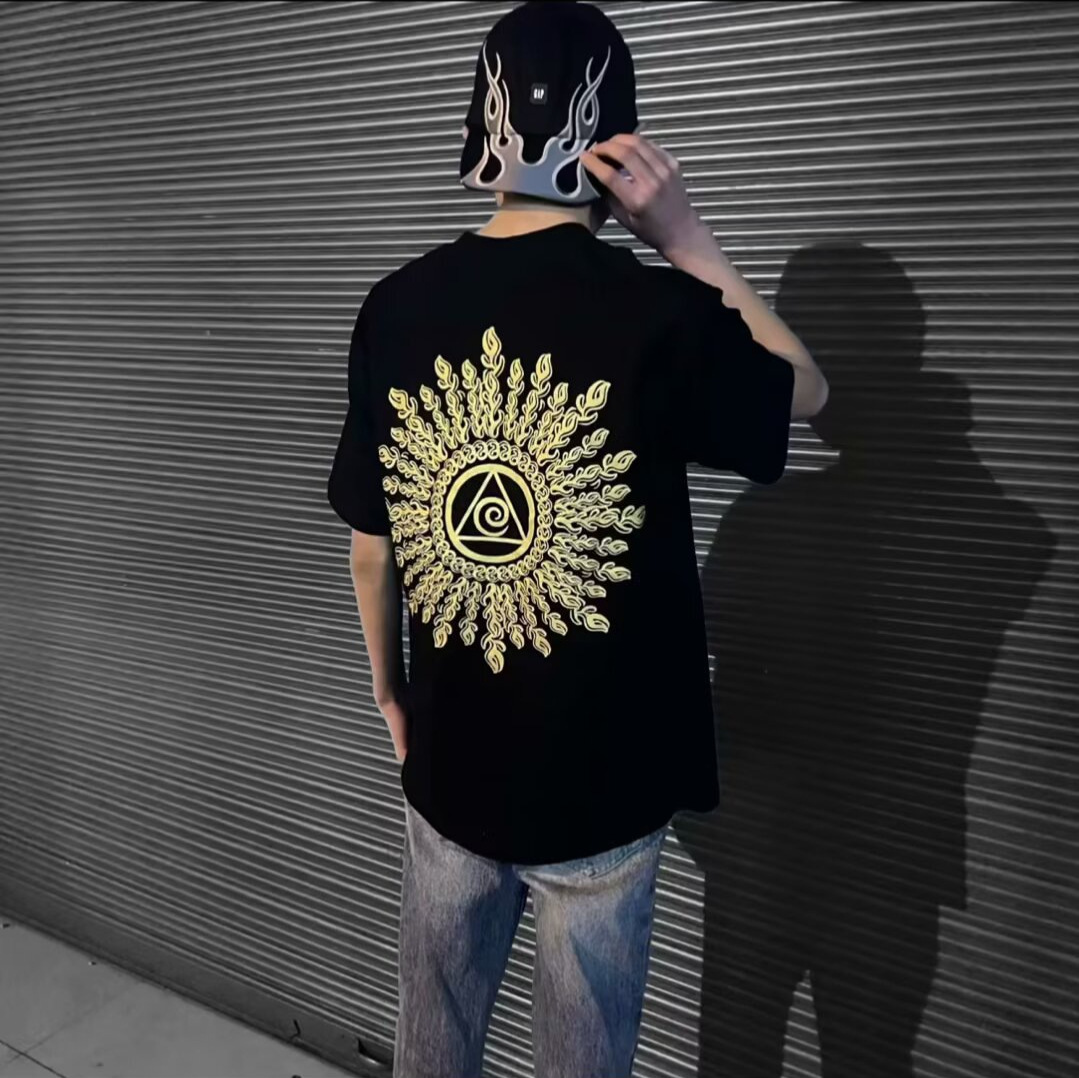 American Retro Vibe Embroidered Bright Eye Short Sleeve T-shirt Loose High Street Couple Internet Celebrity Same Top