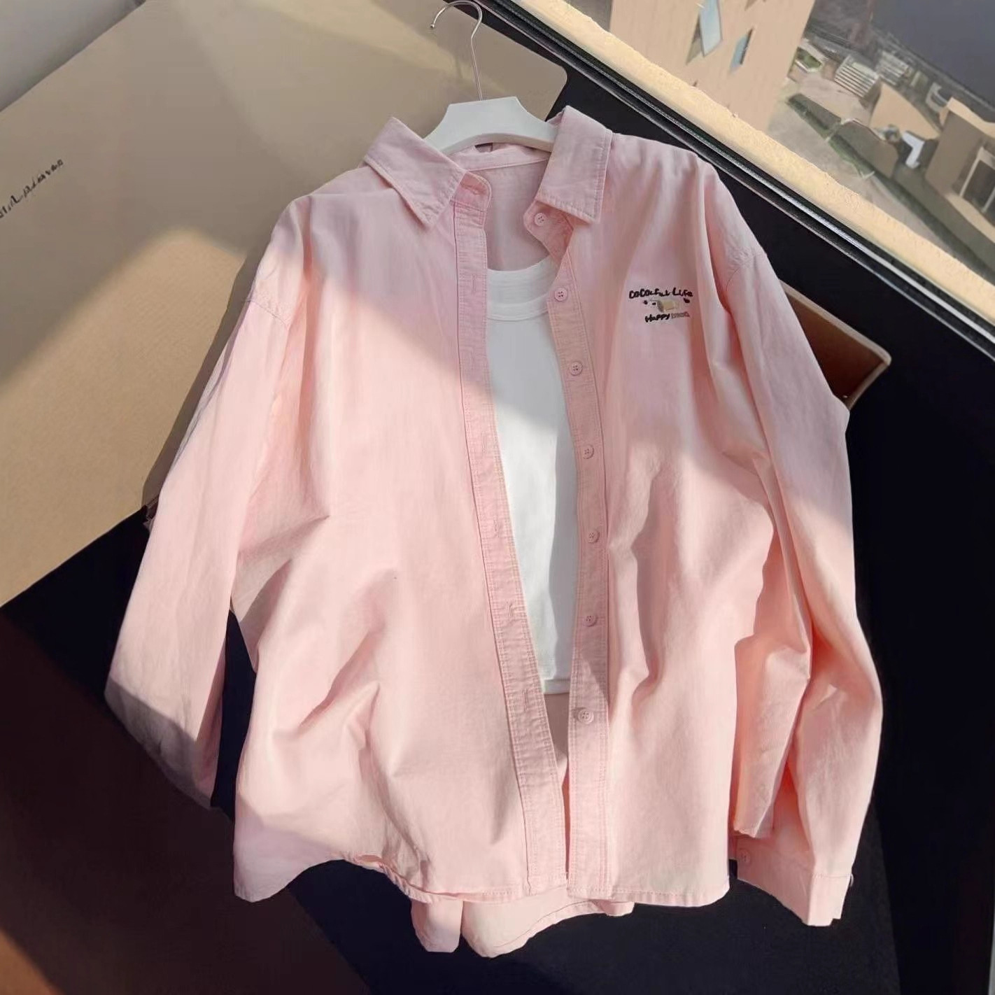 New versatile puppy embroidery pure cotton loose casual mid to long length long sleeved shirt for women's early autumn new shirt New versatile puppy embroidery pure cotton loose casual mid to long length long sleeved shirt for women's early autumn new shirt