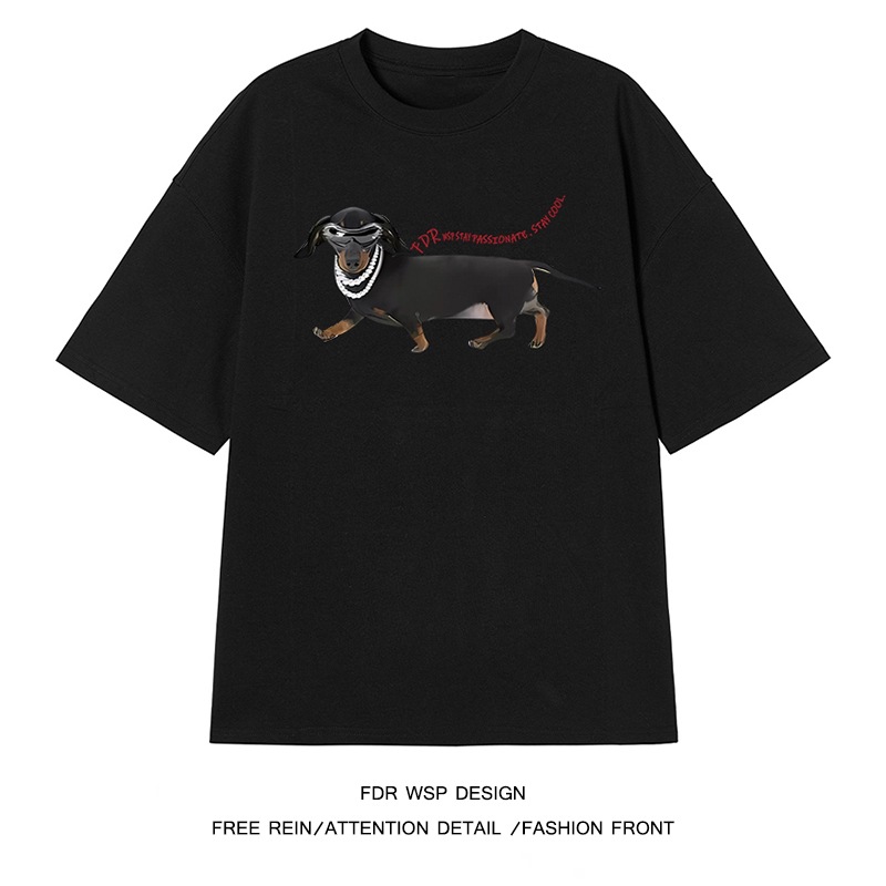 [Tmall/Tiktok Recommendation] 230g heavy double yarn cotton combed tight puppy print short sleeve T