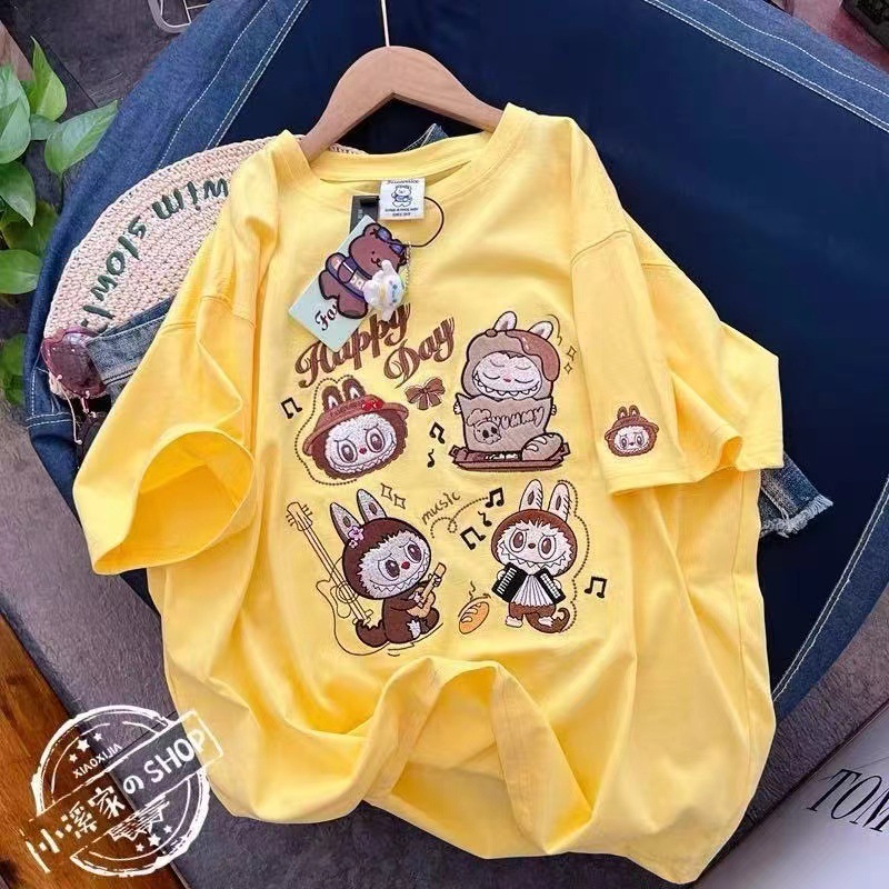Cotton heavy-duty embroidery (with lining fabric) cartoon cute short sleeved T-shirt top