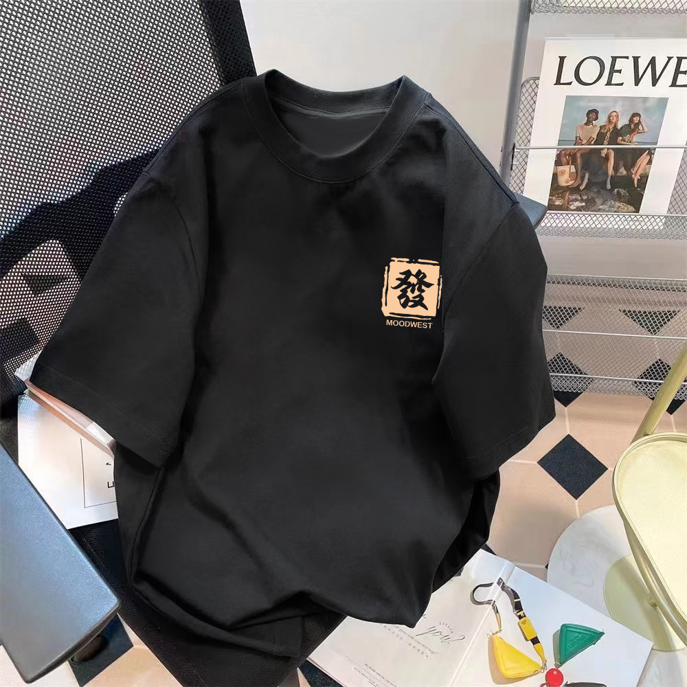 Manufacturer wholesale strawberry bear summer couple loose five quarter sleeve top with simple printing and versatile solid color T-shirt Manufacturer wholesale strawberry bear summer couple loose five quarter sleeve top with simple printing and versatile solid color T-shirt