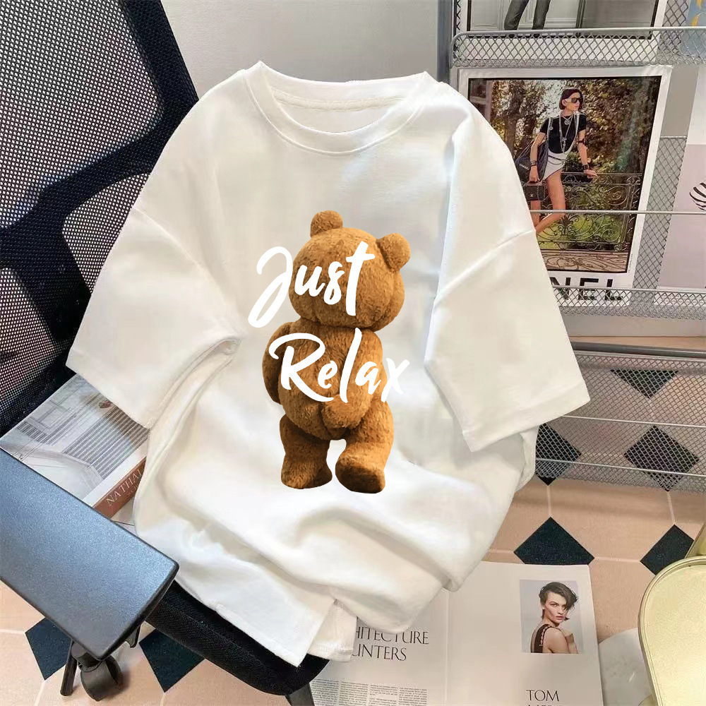 Manufacturer wholesale trend retro letter printed pattern top loose five quarter sleeve T-shirt simple versatile top Manufacturer wholesale trend retro letter printed pattern top loose five quarter sleeve T-shirt simple versatile top