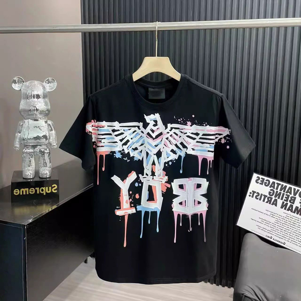 21 pieces 210g combed pure cotton summer new item eagle letter graffiti short sleeved t-shirt for both men and women, couple's T-shirt