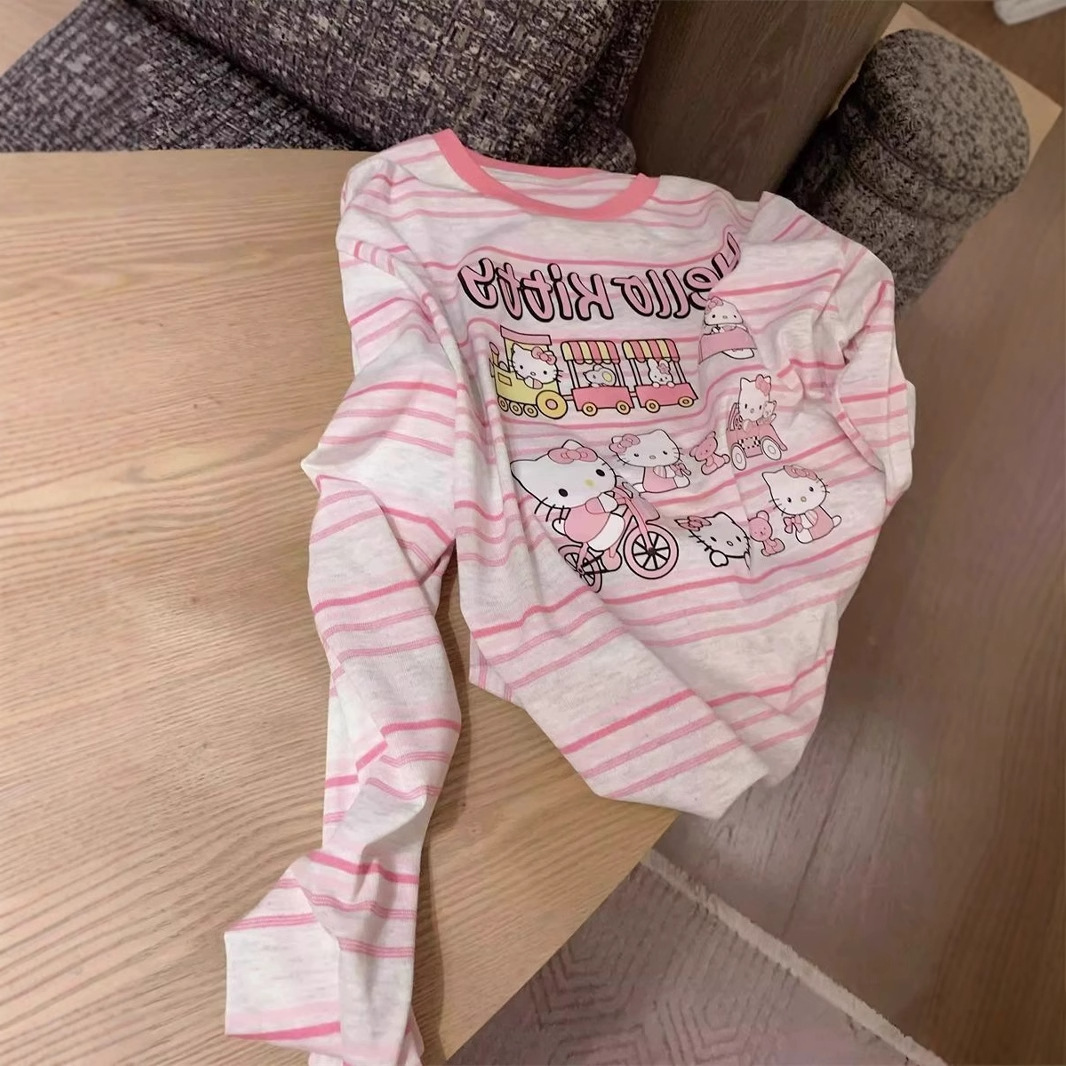 [Guangzhou Original Fabric] Bamboo Cotton 140g Striped Round Neck Sunscreen Hoodie Women's Long Sleeve T-shirt