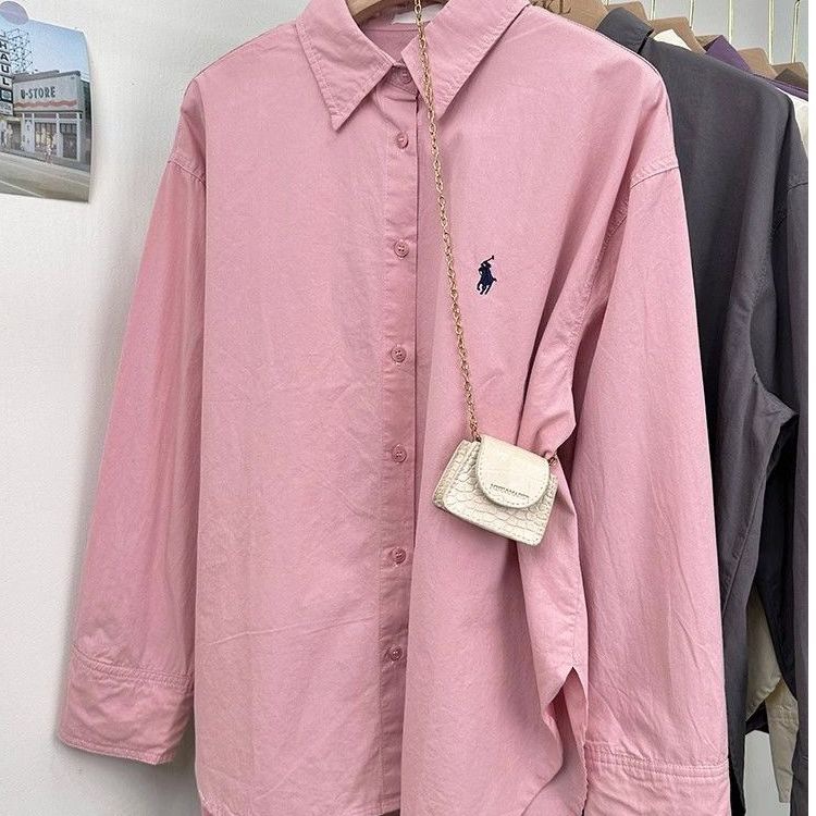 Pony embroidered shirt for women, loose Korean style, simple and high-end design, commuting shirt, fashionable and casual long sleeved top Pony embroidered shirt for women, loose Korean style, simple and high-end design, commuting shirt, fashionable and casual long sleeved top