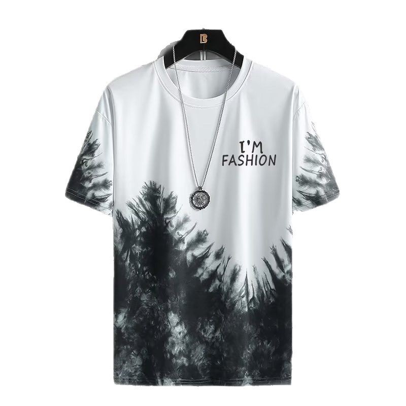 Manufacturer wholesale ice silk short sleeved t-shirt for men's summer fashion trend, student teenager half sleeved ice sensation splashed ink t-shirt Manufacturer wholesale ice silk short sleeved t-shirt for men's summer fashion trend, student teenager half sleeved ice sensation splashed ink t-shirt