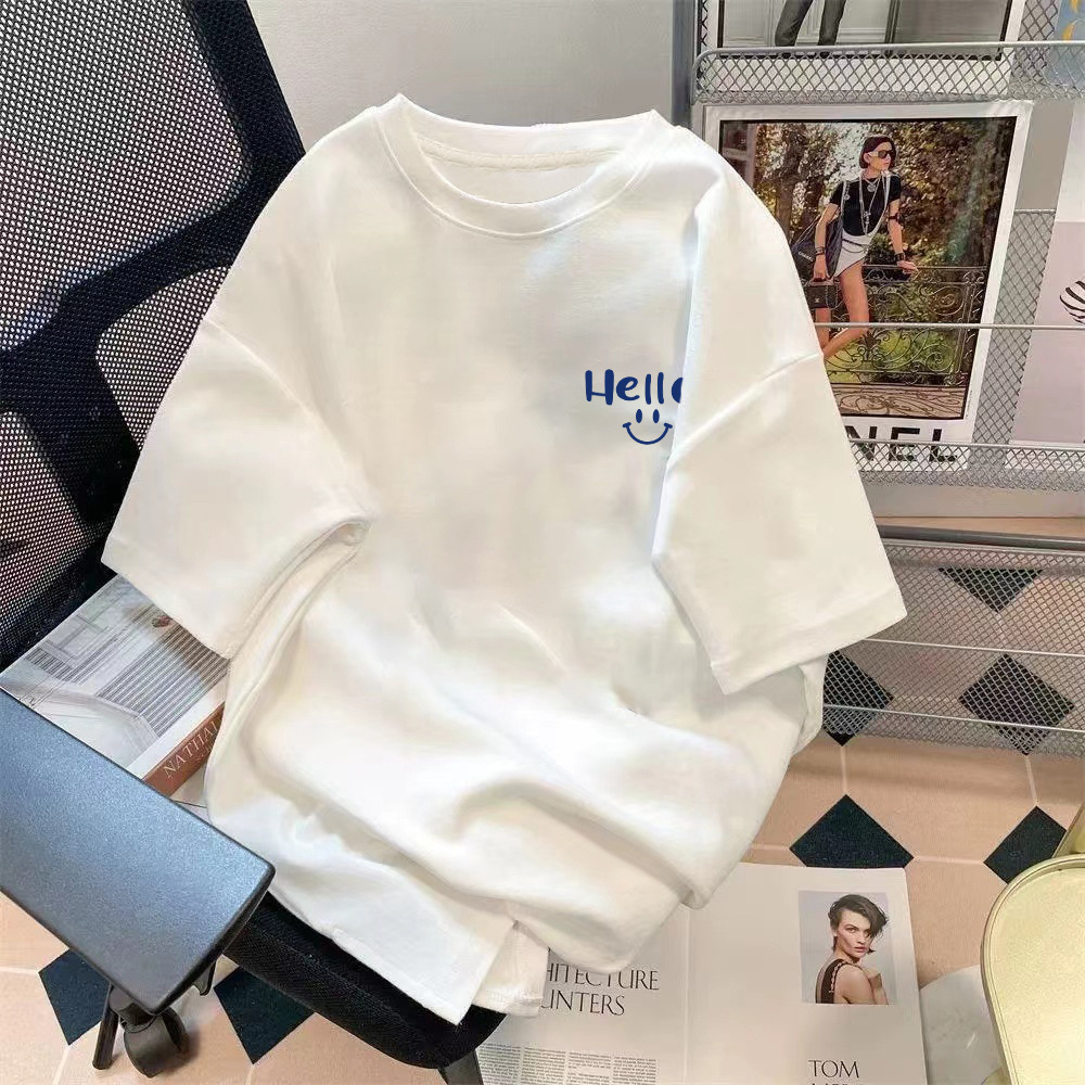 Manufacturer wholesale strawberry bear summer couple loose five quarter sleeve top with simple printing and versatile solid color T-shirt Manufacturer wholesale strawberry bear summer couple loose five quarter sleeve top with simple printing and versatile solid color T-shirt