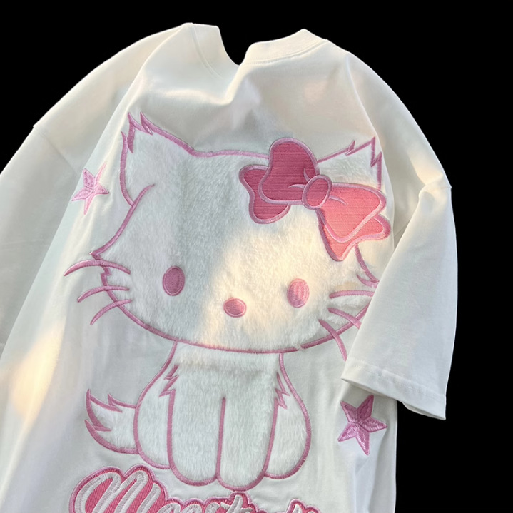 【 Original Crafted Back Collar 】 Cute Kitty Cat Pure Cotton Design Short sleeved T-shirt Women's Loose Ins Top