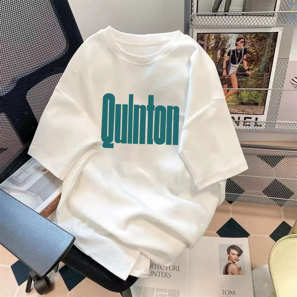 Manufacturer wholesale trend retro letter printed pattern top loose five quarter sleeve T-shirt simple versatile top Manufacturer wholesale trend retro letter printed pattern top loose five quarter sleeve T-shirt simple versatile top