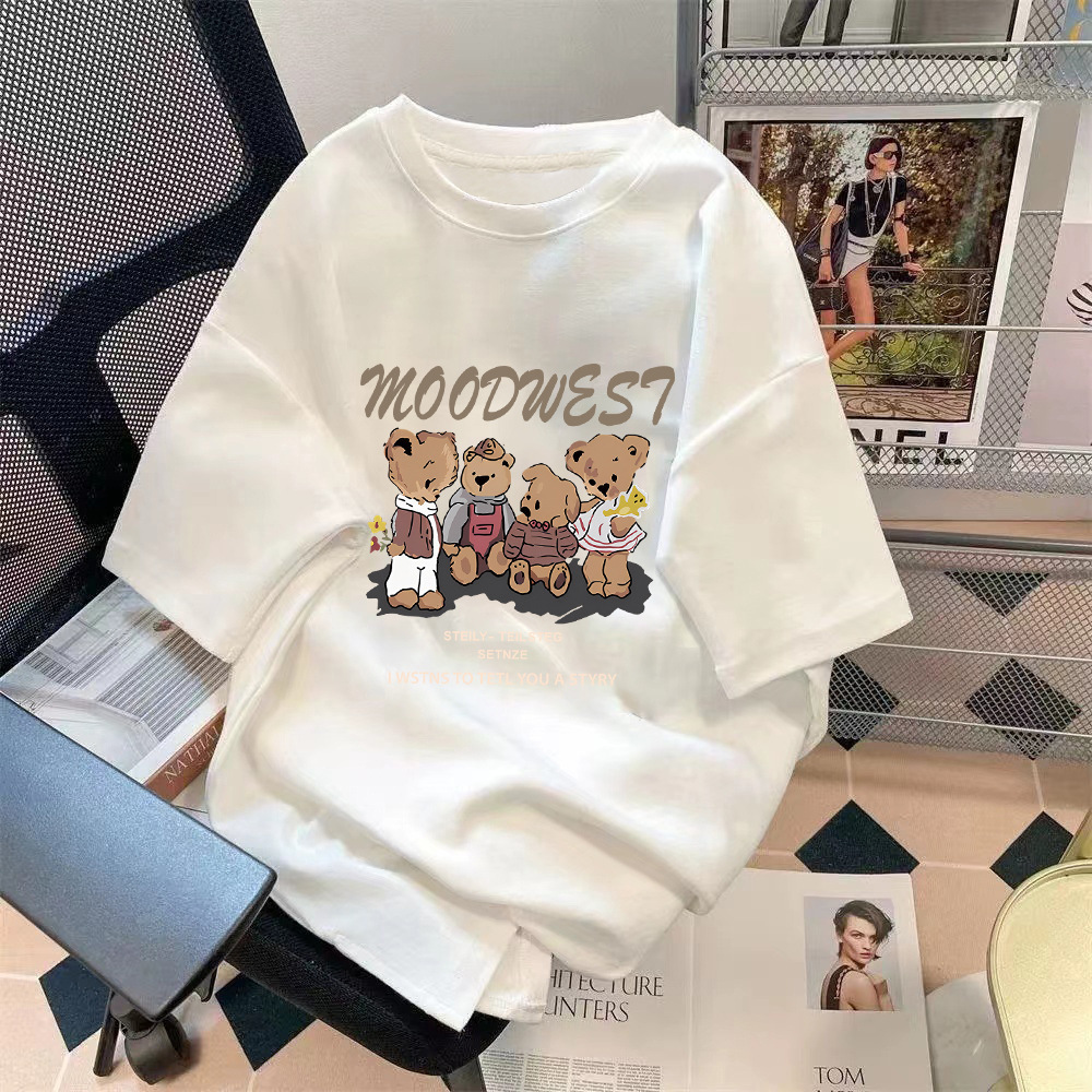 Manufacturer wholesale trend retro letter printed pattern top loose five quarter sleeve T-shirt simple versatile top Manufacturer wholesale trend retro letter printed pattern top loose five quarter sleeve T-shirt simple versatile top