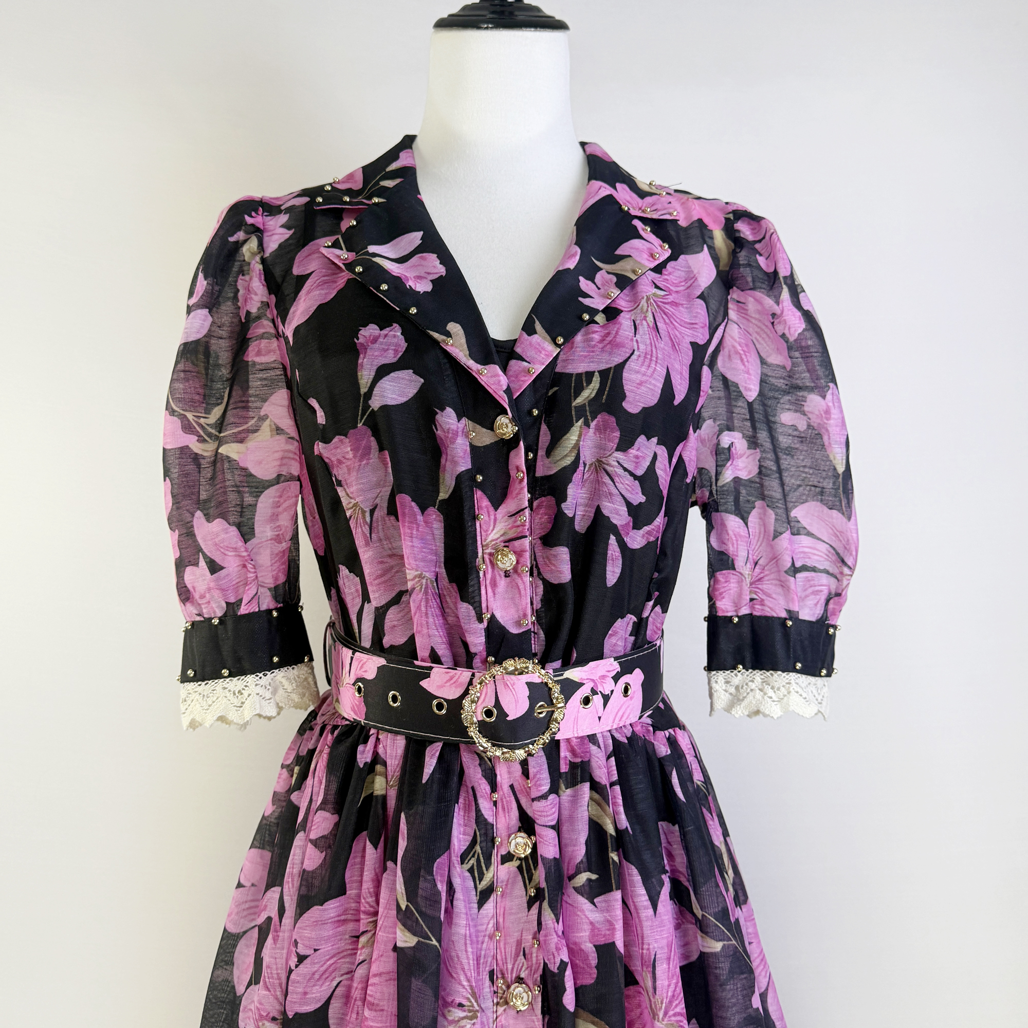 Real shot of Australian niche new printed socialite elegant lapel heavy nail bead lace patchwork dress long Real shot of Australian niche new printed socialite elegant lapel heavy nail bead lace patchwork dress long