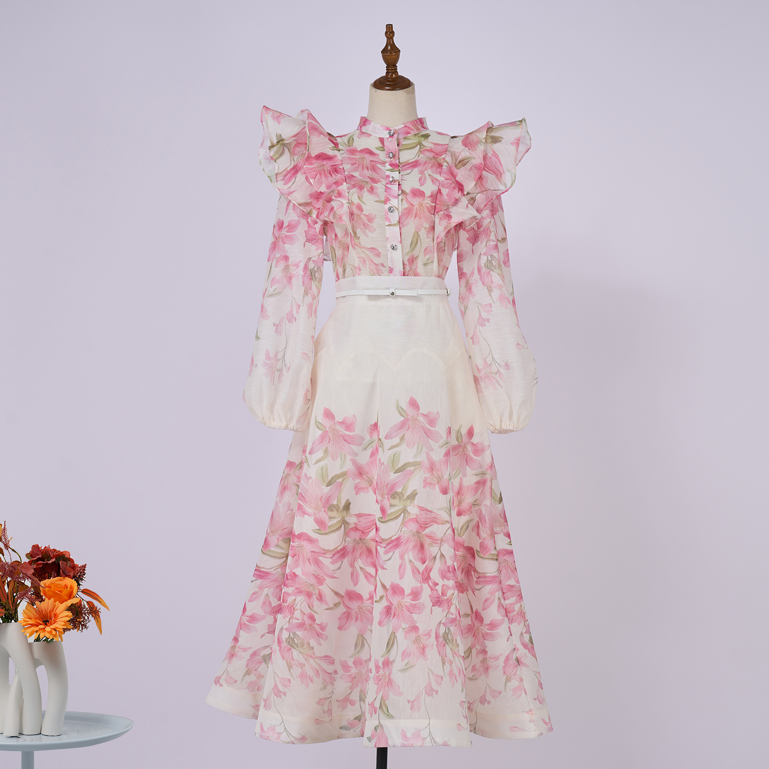 Real time shooting of European spring and summer new heavy craft lotus leaf edge lantern sleeve shirt+large skirt set in 9 colors Real time shooting of European spring and summer new heavy craft lotus leaf edge lantern sleeve shirt+large skirt set in 9 colors