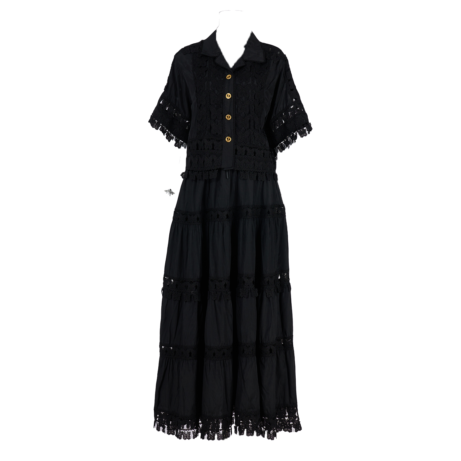 Real shot French retro summer new style 8-color lapel embroidered lace long shirt+skirt set for women Real shot French retro summer new style 8-color lapel embroidered lace long shirt+skirt set for women