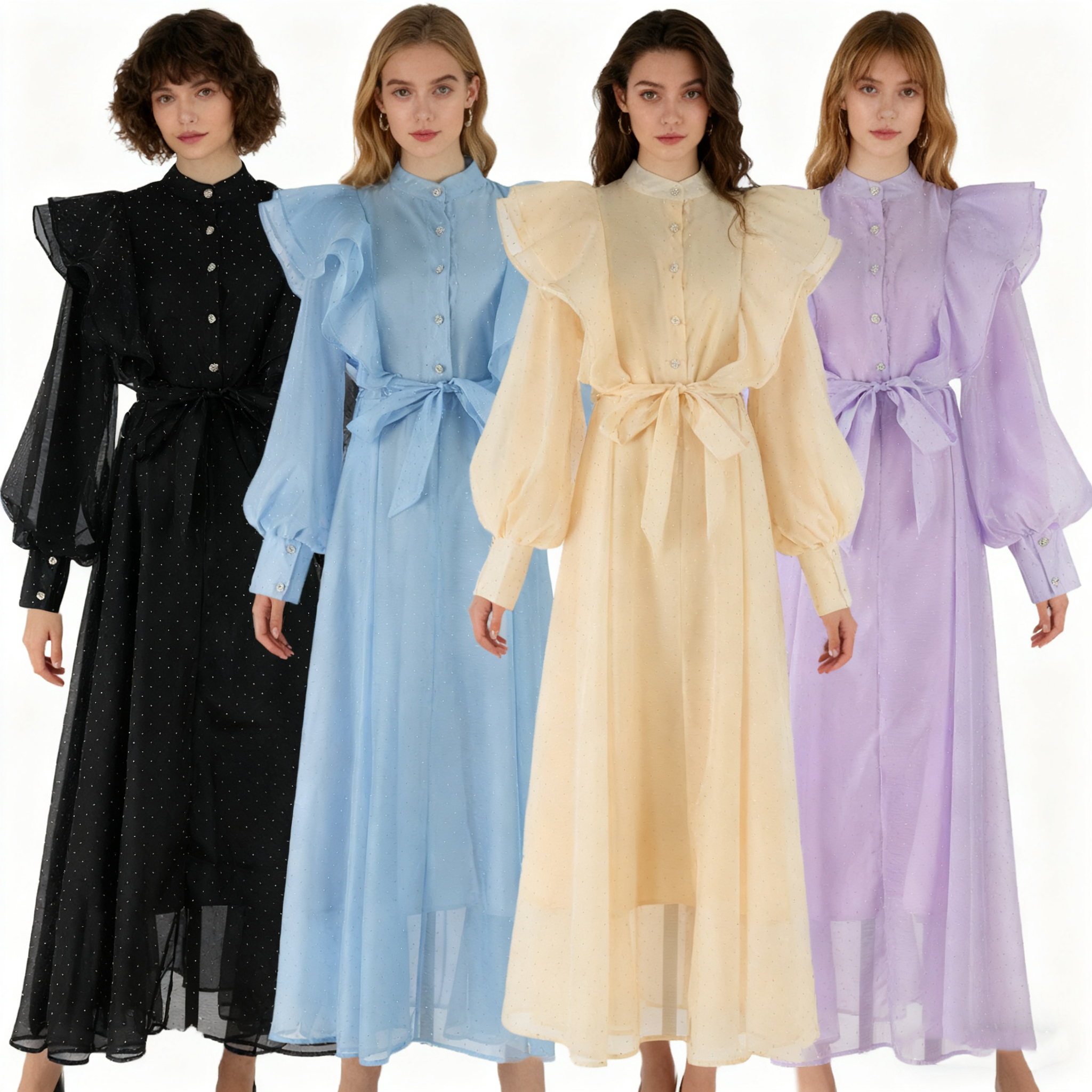 New French style niche light luxury polka dot dress women's collar retro dress long sleeved waist cinched long skirt style