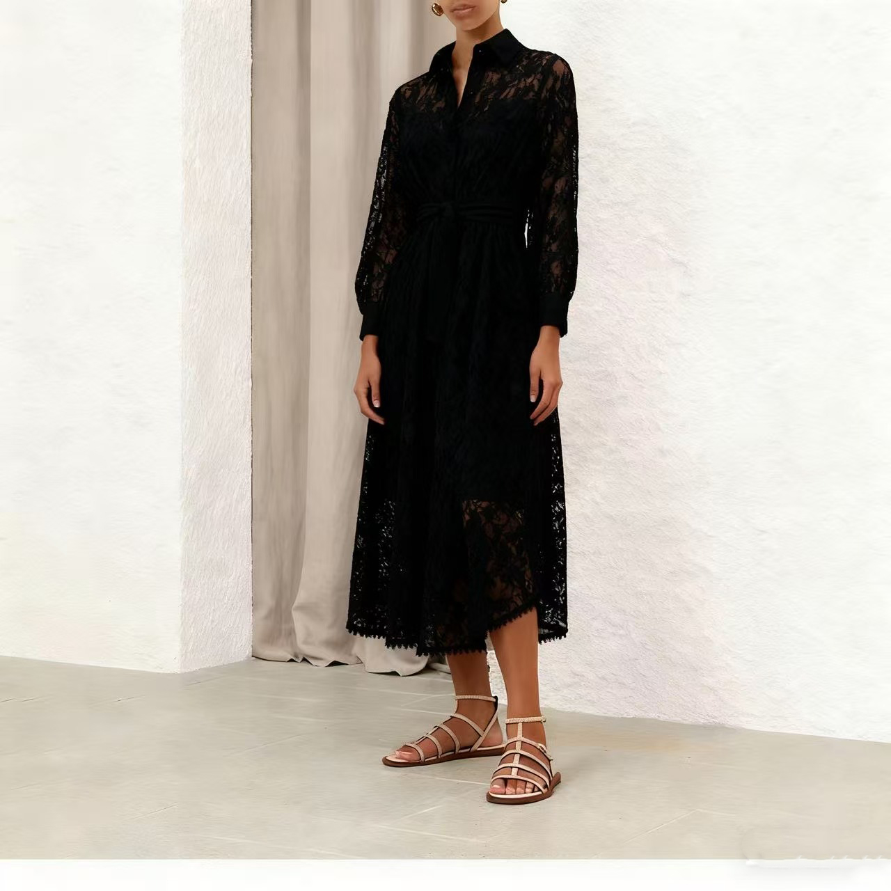 New Spring Heavy Crafted Lace Fabric Splicing Lace Ruffle Details Long Sleeve Long Dress New Spring Heavy Crafted Lace Fabric Splicing Lace Ruffle Details Long Sleeve Long Dress