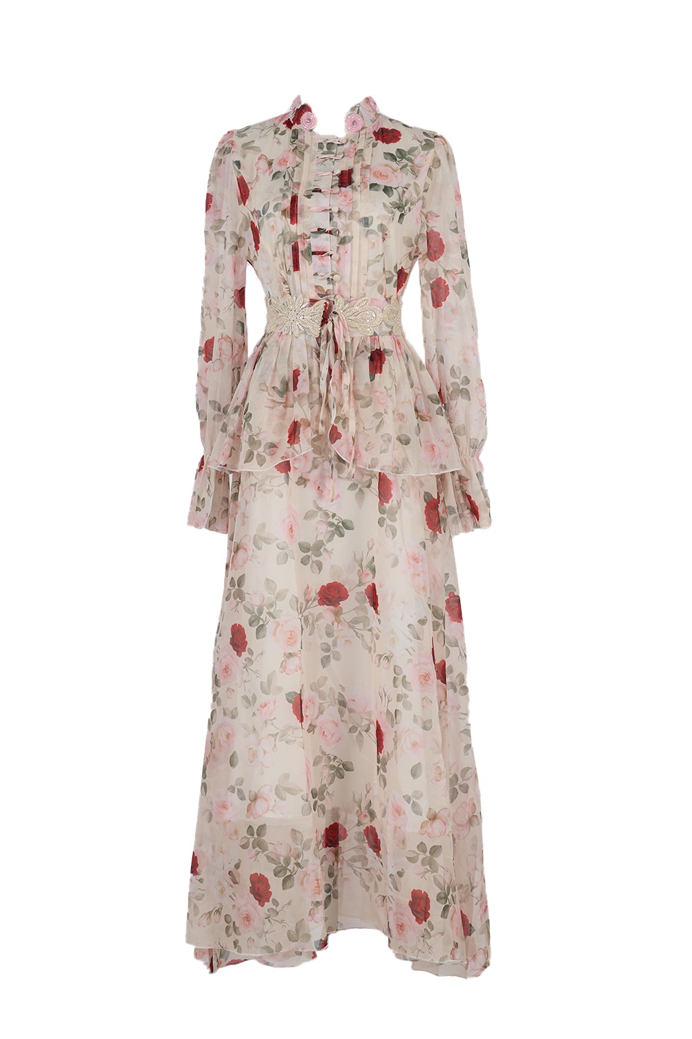 Real time shooting of fresh and sweet long skirt, summer new style round neck button embroidery printed waist cinching dress, 8 colors Real time shooting of fresh and sweet long skirt, summer new style round neck button embroidery printed waist cinching dress, 8 colors