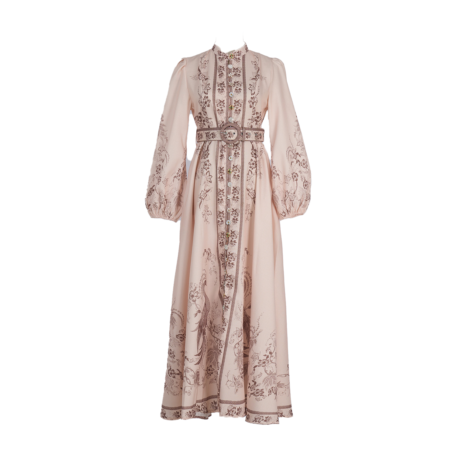 Real shot casual retro print exquisite single breasted stand up collar A-list dress ultra long skirt+belt 14 colors Real shot casual retro print exquisite single breasted stand up collar A-list dress ultra long skirt+belt 14 colors