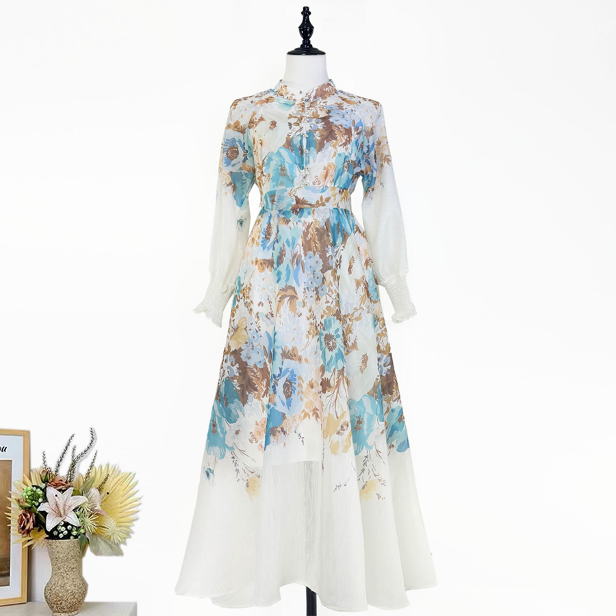 Real time shooting of European and American autumn and winter new retro printed single breasted shirt+high waist and large swing half body long skirt set Real time shooting of European and American autumn and winter new retro printed single breasted shirt+high waist and large swing half body long skirt set