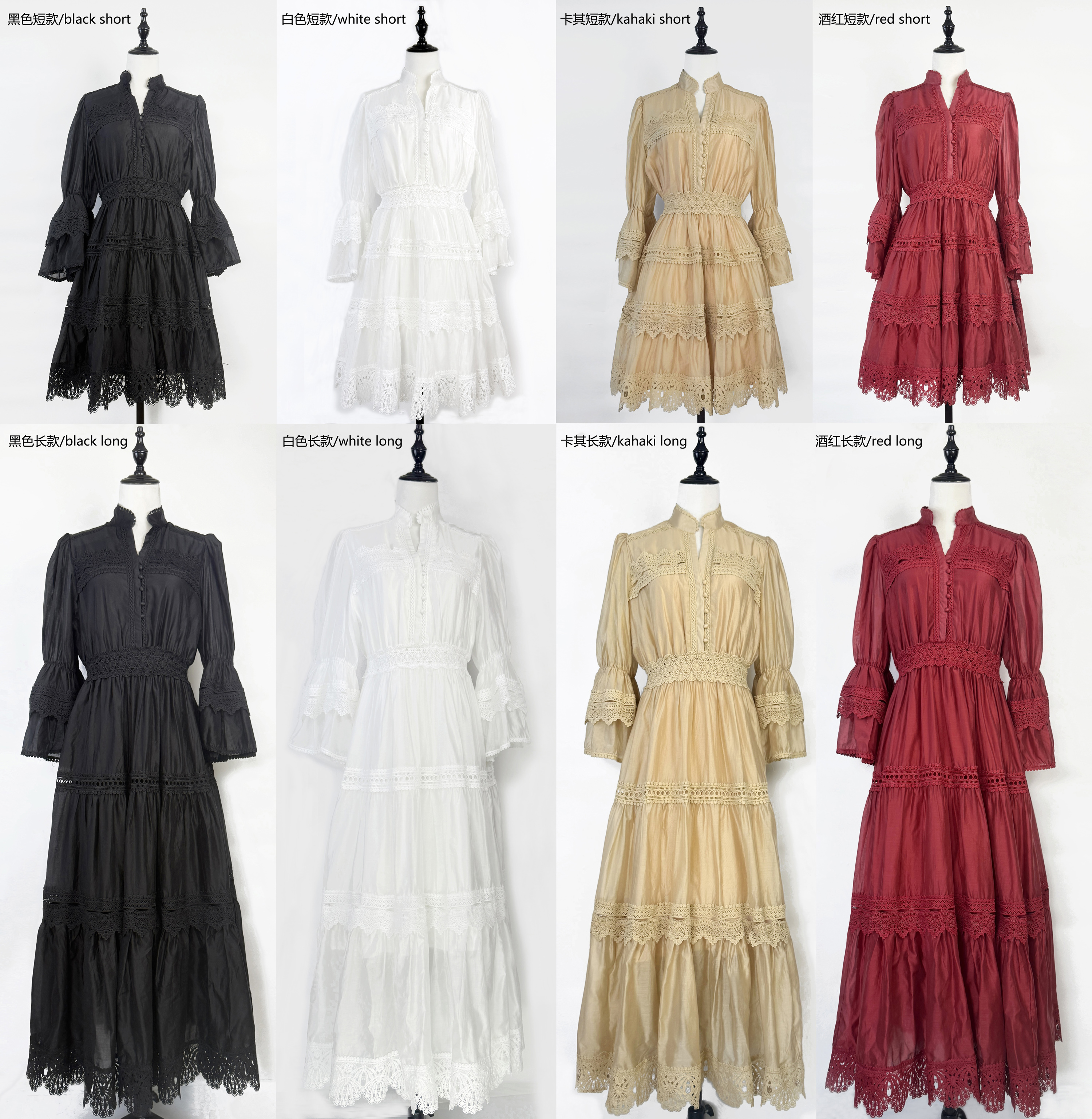 Real time shooting of palace style dress with heavy-duty hollowed out lace splicing, slim fit French flared sleeves, high-end dress Real time shooting of palace style dress with heavy-duty hollowed out lace splicing, slim fit French flared sleeves, high-end dress
