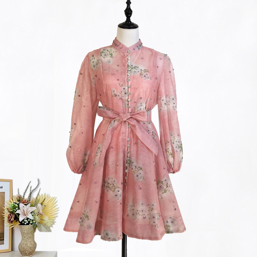 Real shot of 18 color Australian elegant stand up collar single breasted waist slimming short skirt dress with printed suspender Real shot of 18 color Australian elegant stand up collar single breasted waist slimming short skirt dress with printed suspender