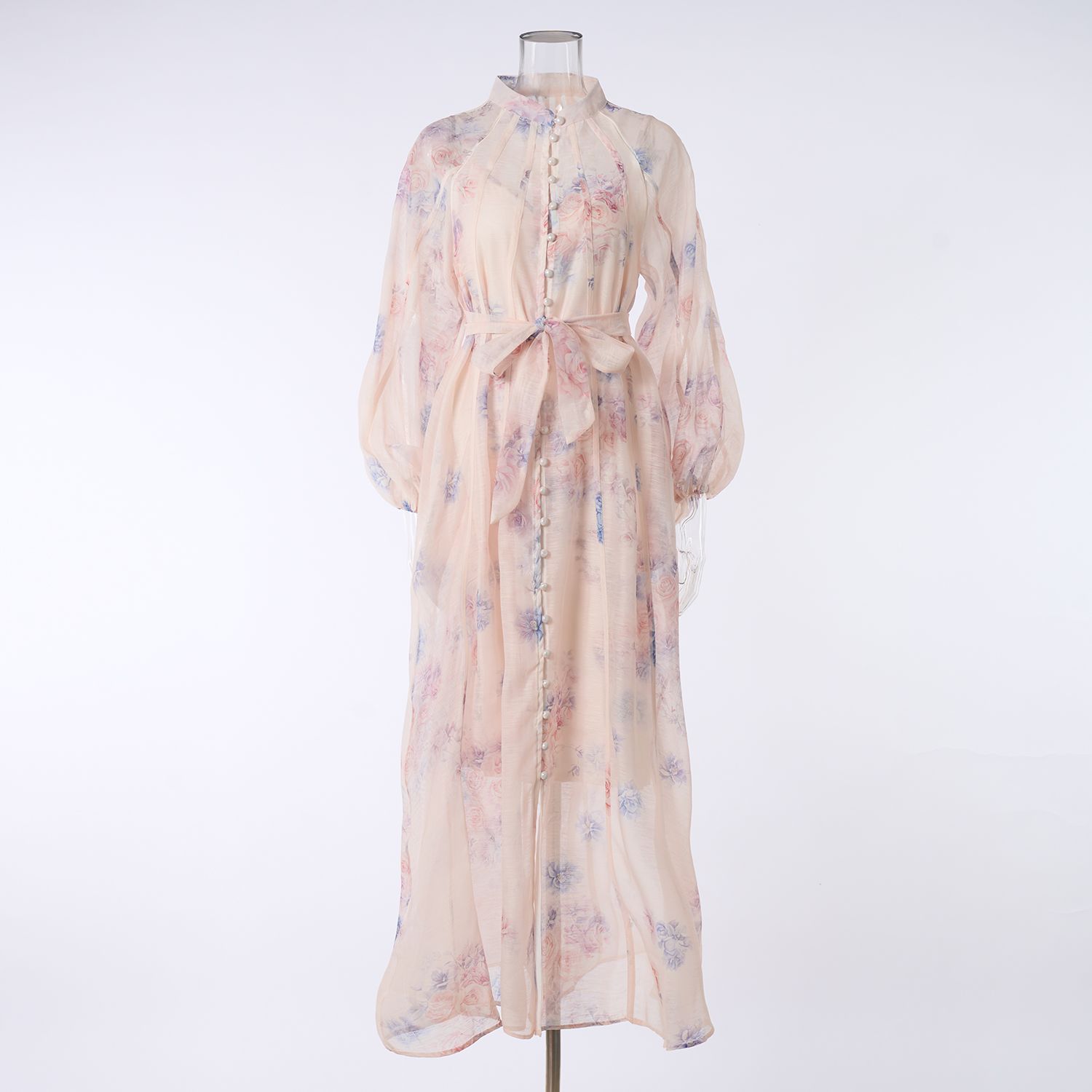 New Fashionable Light Luxury Buckle Printed Shoulder Slip Long Sleeve Long Dress Round Neck Slimming Two Piece Set New Fashionable Light Luxury Buckle Printed Shoulder Slip Long Sleeve Long Dress Round Neck Slimming Two Piece Set