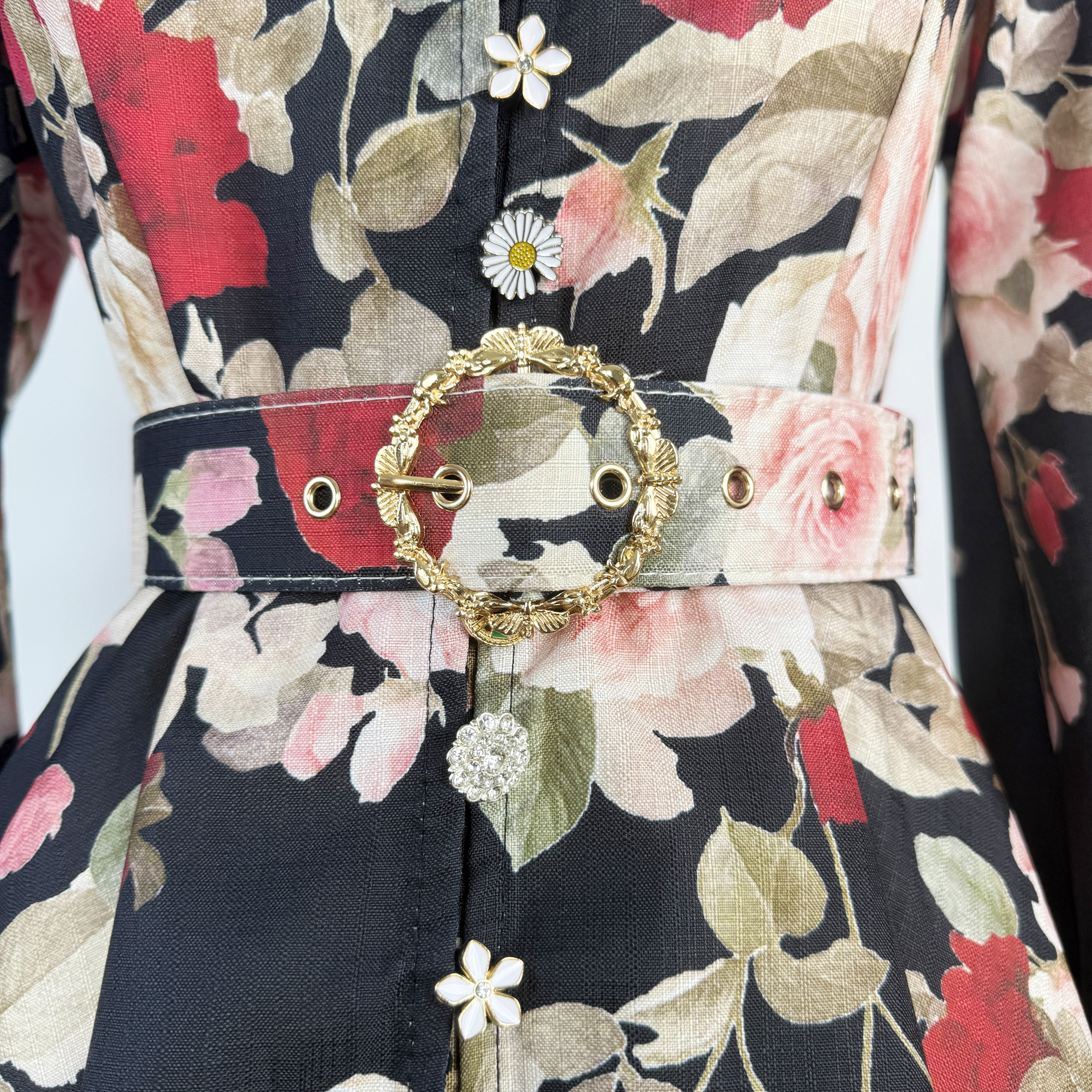 Real time shooting of Spring and Autumn new style women's standing collar lantern long sleeved waist cinching large swing printed jumpsuit short skirt+belt Real time shooting of Spring and Autumn new style women's standing collar lantern long sleeved waist cinching large swing printed jumpsuit short skirt+belt