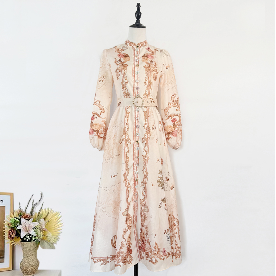 Real shot of Australian niche design, elegant French heavy industry single breasted large swing mid length dress, party dress