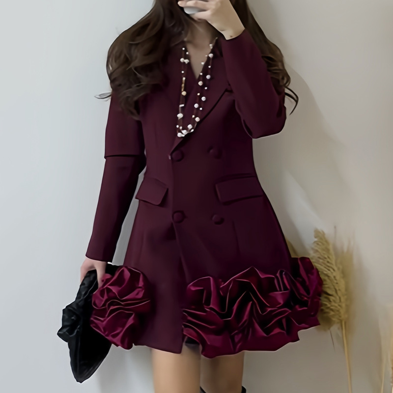 Xiaoxiang style high-end suit short skirt 2025 summer new style spliced three-dimensional flower design short dress for women