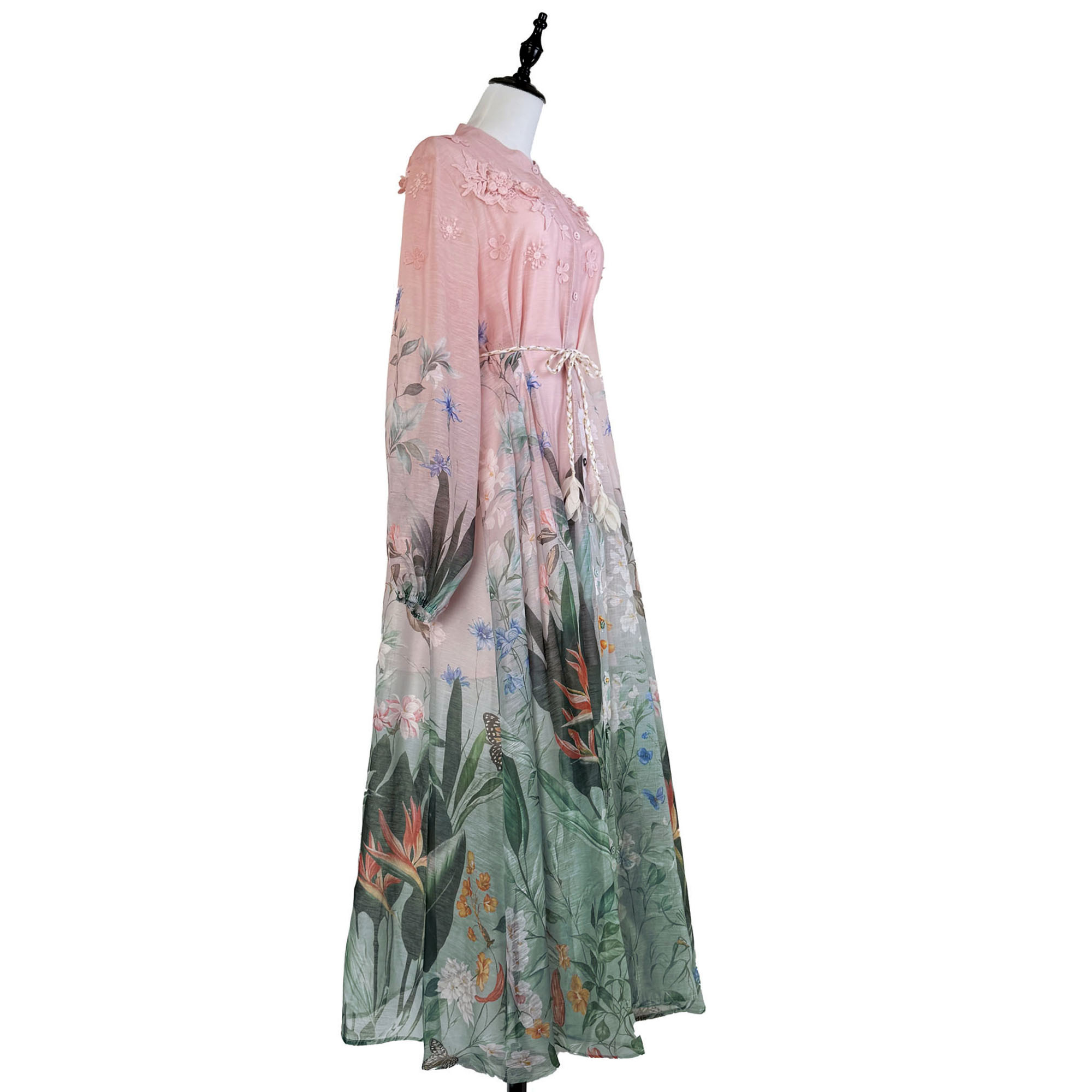 Real shot of Australia's new tropical style printed heavy industry three-dimensional flower splicing long style large swing dress Real shot of Australia's new tropical style printed heavy industry three-dimensional flower splicing long style large swing dress