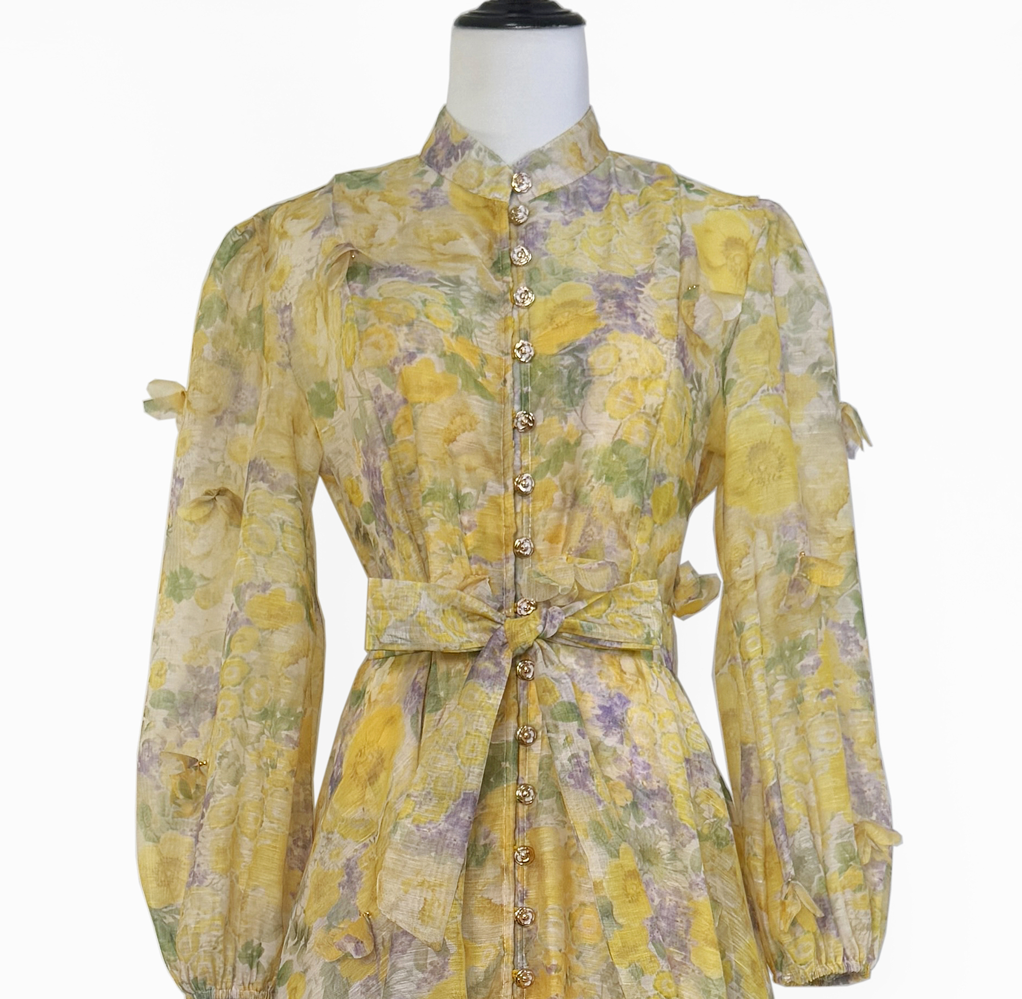 Real shot of Australian new printed three-dimensional flower single breasted lantern sleeve large swing dress long party dress Real shot of Australian new printed three-dimensional flower single breasted lantern sleeve large swing dress long party dress