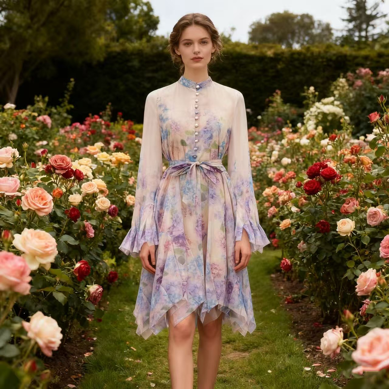 New Australian high-end design style i printed breasted short dress with elegant and super fairy temperament New Australian high-end design style i printed breasted short dress with elegant and super fairy temperament