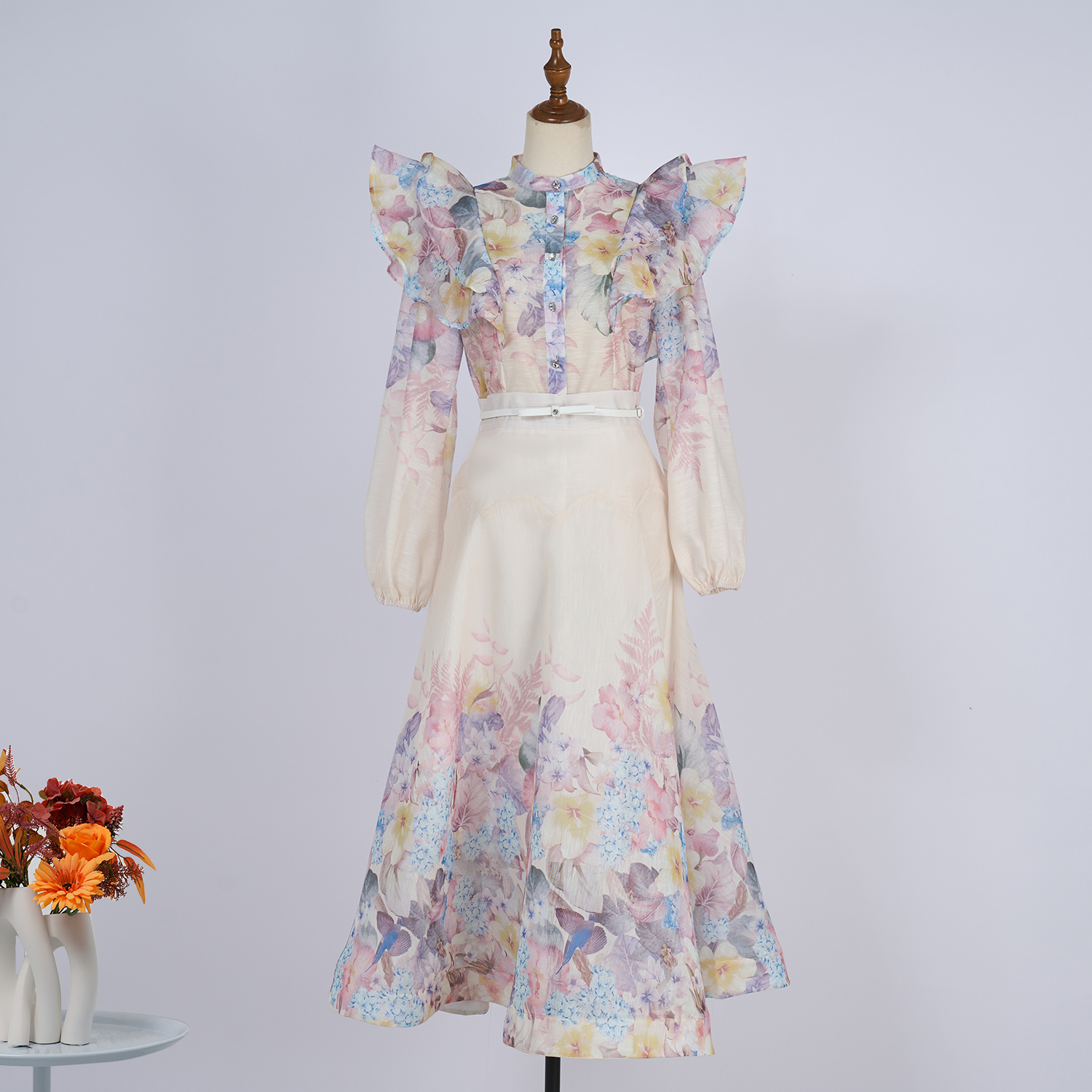 Real time shooting of European spring and summer new heavy craft lotus leaf edge lantern sleeve shirt+large skirt set in 9 colors Real time shooting of European spring and summer new heavy craft lotus leaf edge lantern sleeve shirt+large skirt set in 9 colors