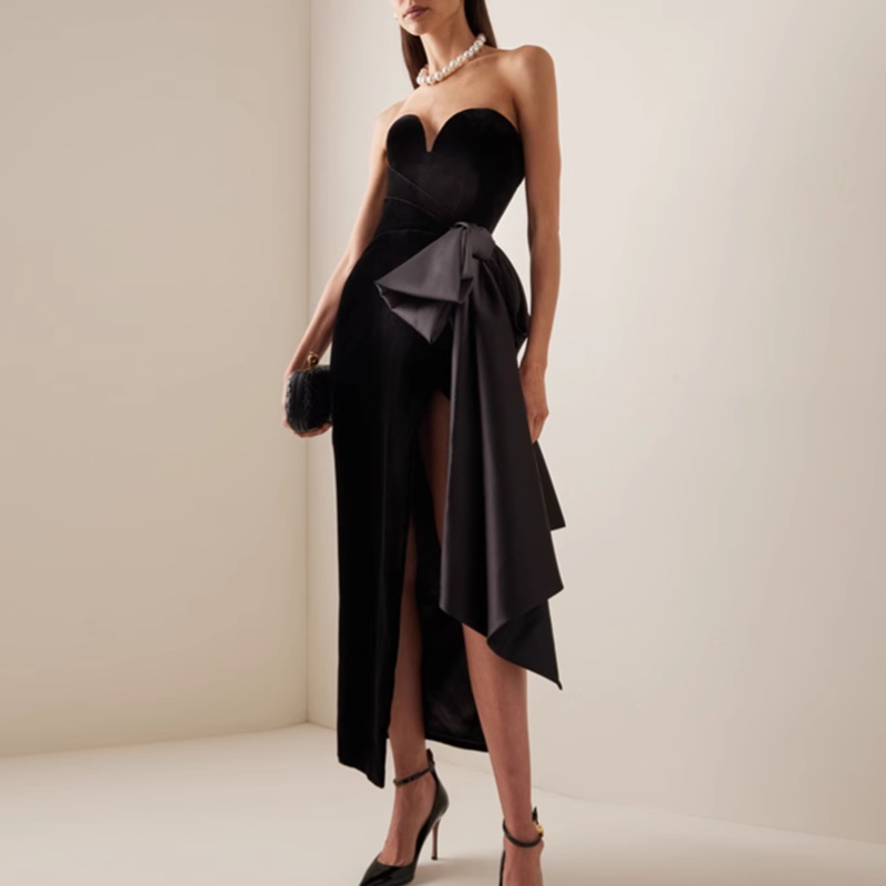 European and American style sexy strapless dress 2025 new black elegant irregular design sleeveless dress for women