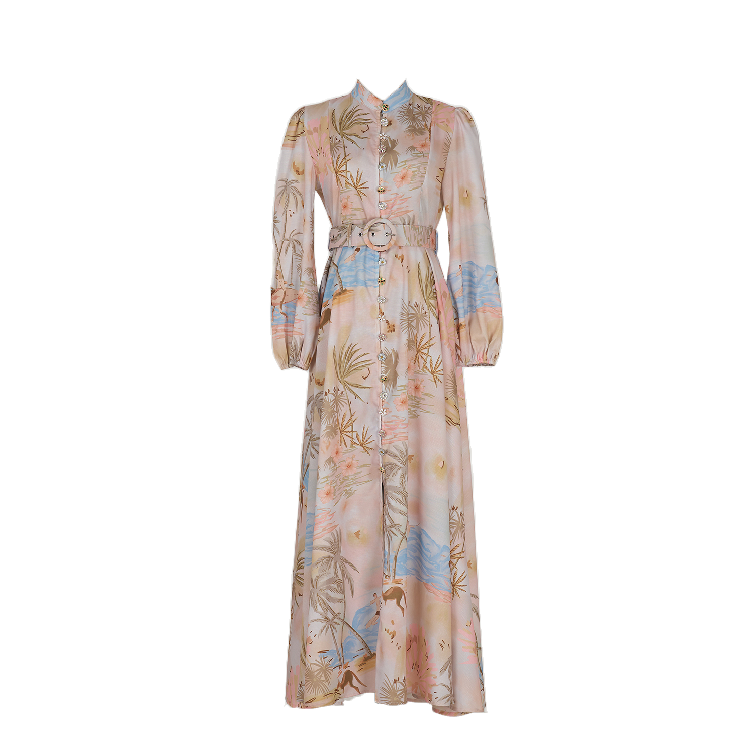 Real shot casual retro print exquisite single breasted stand up collar A-list dress ultra long skirt+belt 14 colors Real shot casual retro print exquisite single breasted stand up collar A-list dress ultra long skirt+belt 14 colors