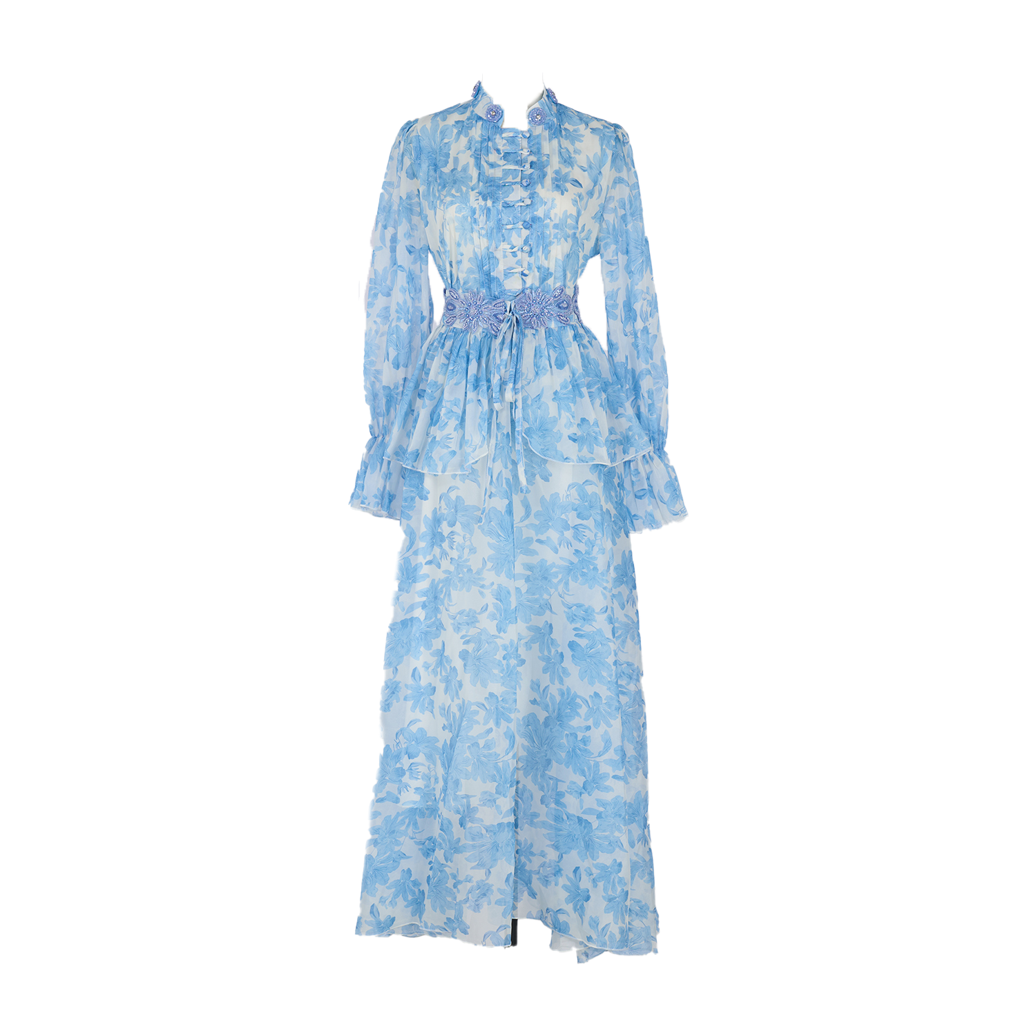 Real time shooting of fresh and sweet long skirt, summer new style round neck button embroidery printed waist cinching dress, 8 colors Real time shooting of fresh and sweet long skirt, summer new style round neck button embroidery printed waist cinching dress, 8 colors