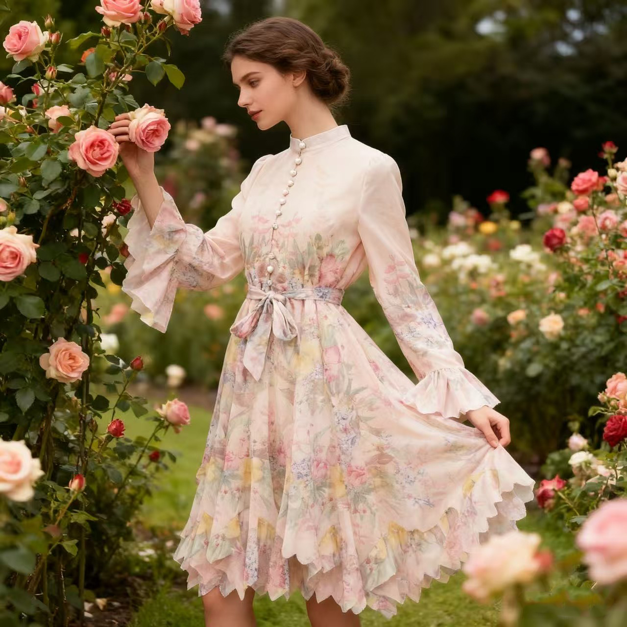 New Australian high-end design style i printed breasted short dress with elegant and super fairy temperament New Australian high-end design style i printed breasted short dress with elegant and super fairy temperament