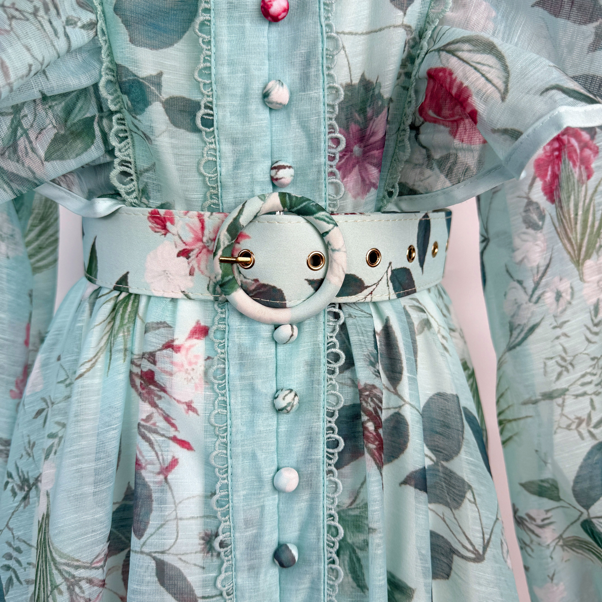 Real shot of European, American, British style lotus leaf edge lace border lantern sleeve print long swing dress+waistband for women Real shot of European, American, British style lotus leaf edge lace border lantern sleeve print long swing dress+waistband for women