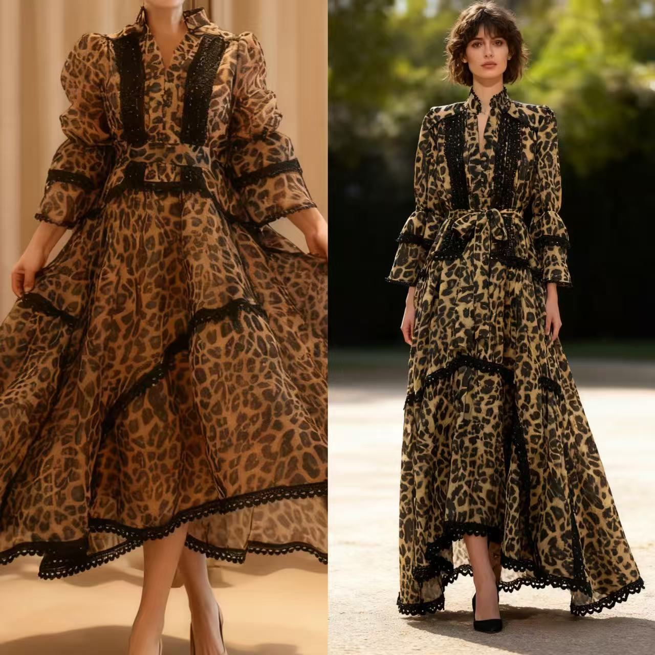 French retro sexy dress for women in the autumn of 2025, new lace and lace high-end style, lace up waist cinching and slimming long skirt