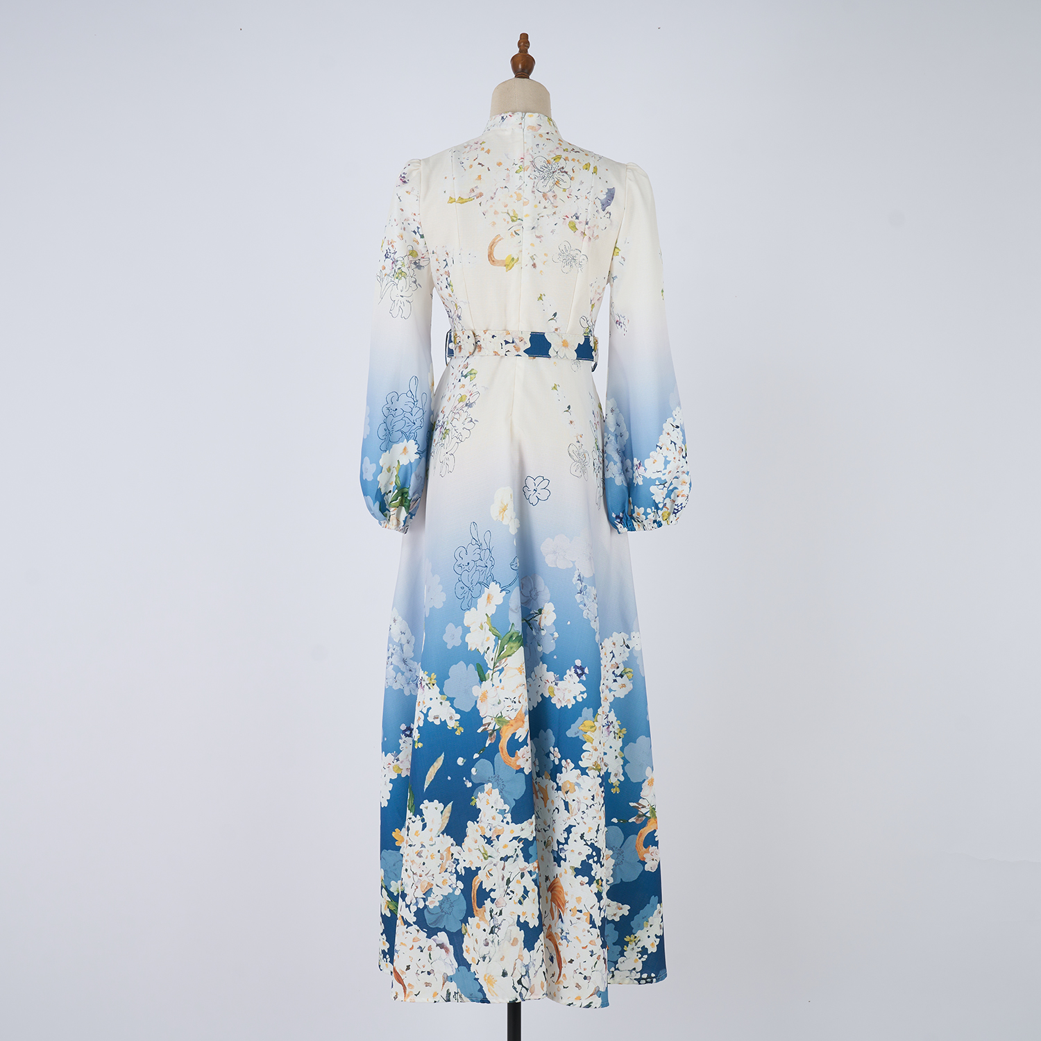 Real shot casual retro print exquisite single breasted stand up collar A-list dress ultra long skirt+belt 14 colors Real shot casual retro print exquisite single breasted stand up collar A-list dress ultra long skirt+belt 14 colors