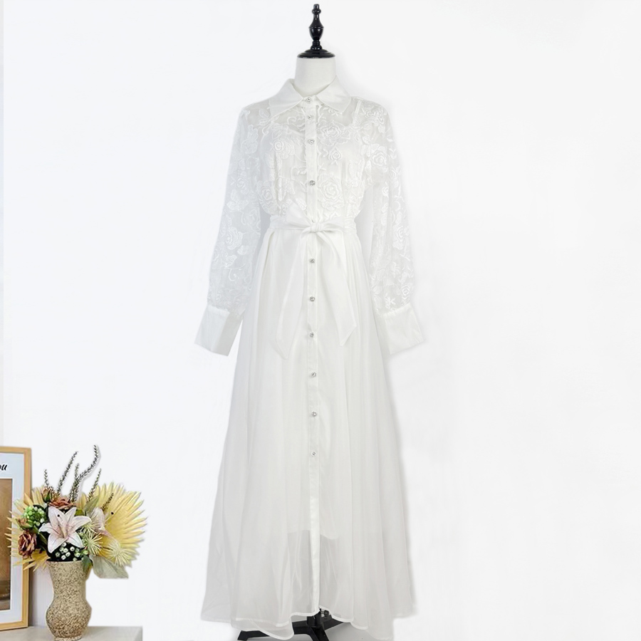 Real shot French retro lace embroidered lapel lantern sleeve dress with single breasted button and waist cinching for slimming effect, big swing skirt Real shot French retro lace embroidered lapel lantern sleeve dress with single breasted button and waist cinching for slimming effect, big swing skirt