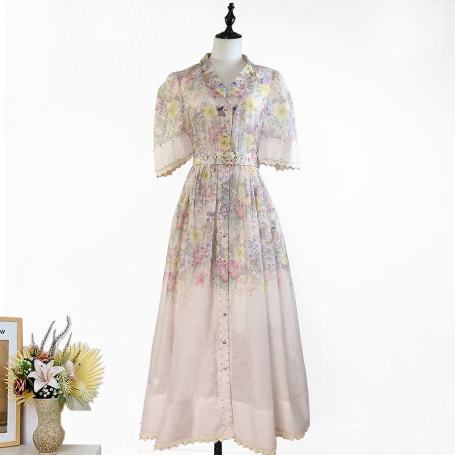 Real shot of Australian niche new printed socialite elegant lapel heavy nail bead lace patchwork dress long Real shot of Australian niche new printed socialite elegant lapel heavy nail bead lace patchwork dress long