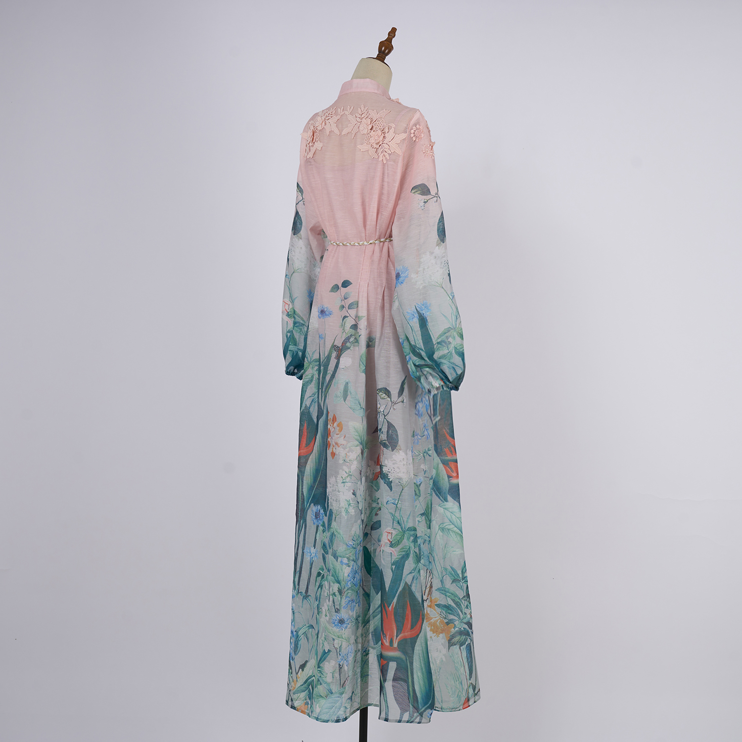 Realistic shooting of vacation style women's seaside exquisite printed single breasted bubble sleeves, large swing lace up dress Realistic shooting of vacation style women's seaside exquisite printed single breasted bubble sleeves, large swing lace up dress