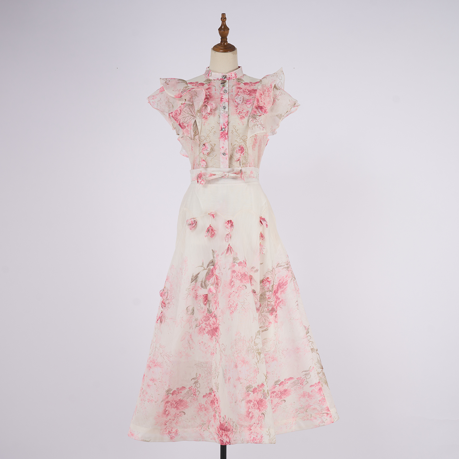 Real shot Australian new palace style stand up collar ruffle diamond button sleeveless wide swing dress set Real shot Australian new palace style stand up collar ruffle diamond button sleeveless wide swing dress set