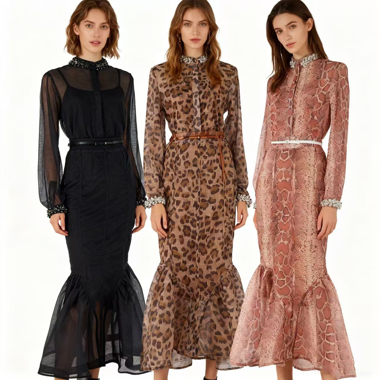 Light luxury high-end 2025 autumn and winter stand up collar shirt fish tail skirt set